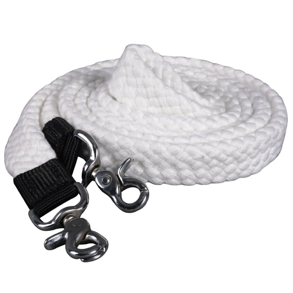 1" X 7Ft Hilason Braided Flat Cotton Roping Rein Trigger Snap White