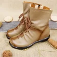 thumbnail image 5 of botas de mujer de cuero suave, zapatos cortos Retro de cuero suave para niñas, botas planas antideslizantes de tubo corto, botas de algodón de suela blanda, 5 of 5