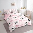 thumbnail image 2 of spefrowx Cute Soccer Word Twin Bedding for Girls, Pink Princess Bow Bedding Comforter Set, Pink Reversible, 7pcs, 2 of 6