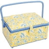 Dritz Rectangular Sewing Basket, Yellow With Blue Floral