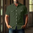 thumbnail image 6 of Tops for Men Plus Size Short Sleeve Turndown Collar Pocket Solid Color Casual Blouse Army Green XXXXL, 6 of 6