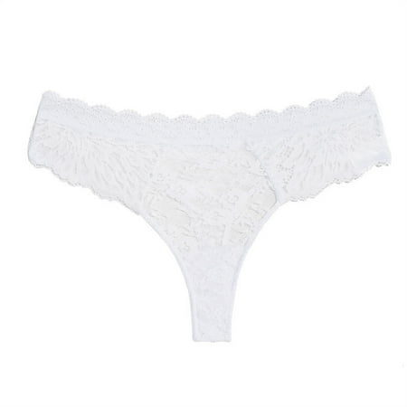 QYZEU Ladies Underwear Panties Plus Size Solid Lingerie Panties Lace Pattern Transparent Mid Waist Briefs Large Comfy Soft Panties Breathable Lightweight Underwear White S