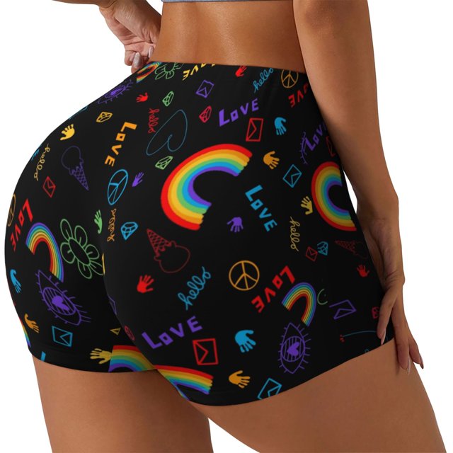Balery Cartoon Pride Lgbt Pantalones cortos de entrenamiento estampados para mujer, sin costuras, ajustados, para gimnasio, yoga, correr, deportes, ejercicio activo, fitness.-Small