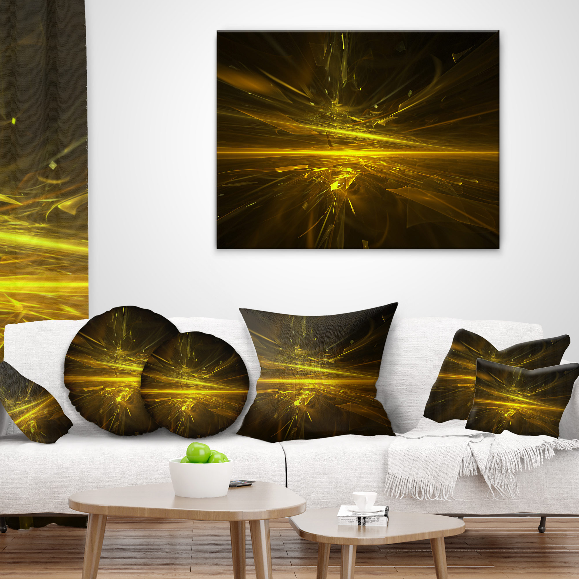Designart Bright Golden Chaos Fractal Design - Contemporary Abstract Throw Pillow - 18x18