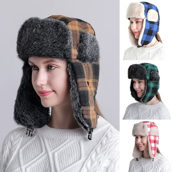 SPRING PARK Unisex Winter Hat Plaid Trapper Hat Hunting Hat for Men and Women Skiing for Cycling