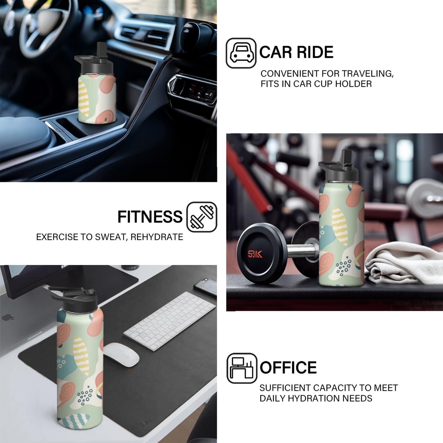 Modern 18 oz Insulated Stainless Steel Water Bottle with Straw & Cleaning Brush , Leakproof, BPA-Free, 304 Stainless Steel, Wide Mouth, Travel Mug for Car, Gym, Office