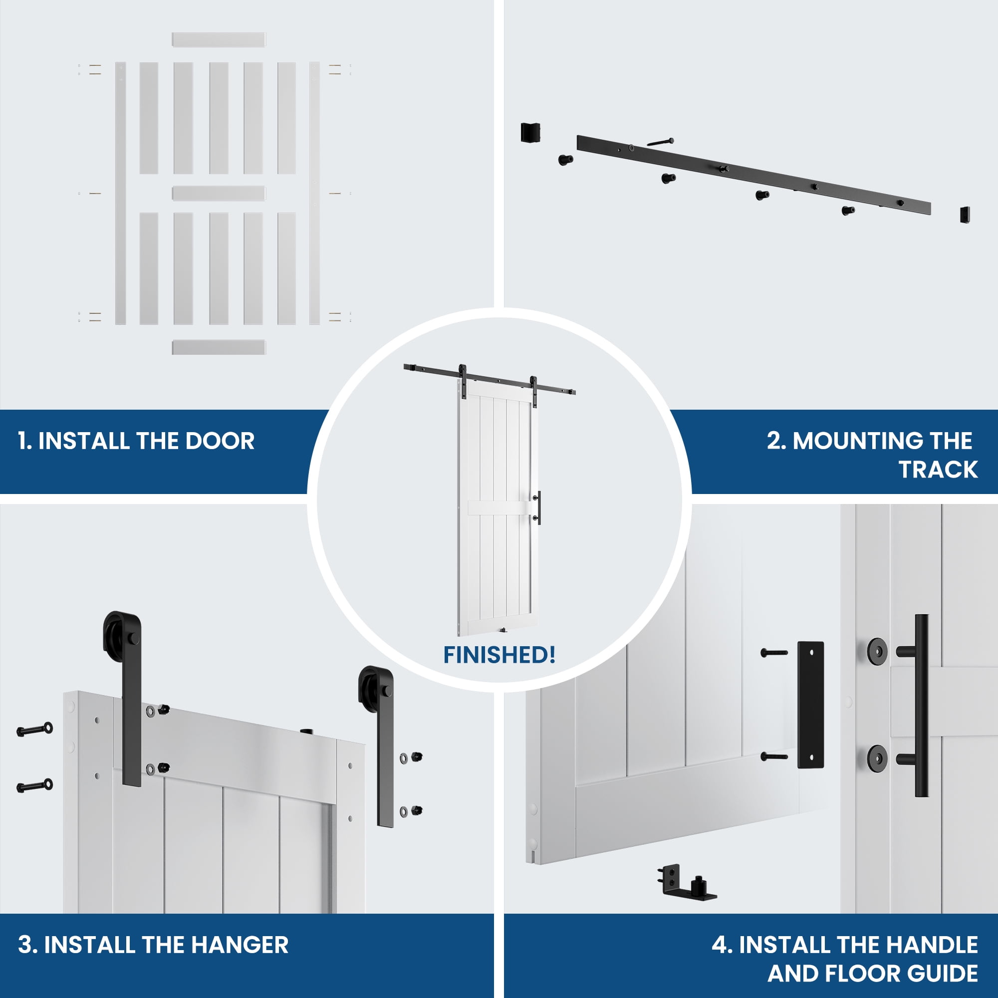 36in. W x 84in. H White Sliding MDF Barn Door with Black Sliding Door Hardware Kit & Handle, Pre-Drilled Ready to Assemble, Waterproof PVC Coating, H-Frame