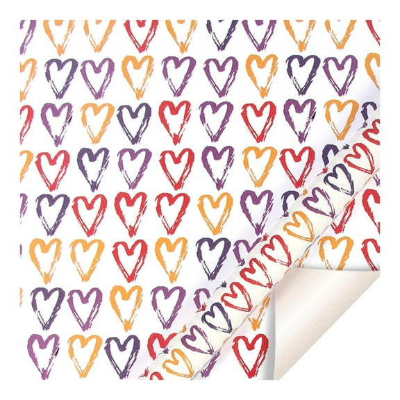 Valentine's Day Romantic Wrapping Paper Black Love And Red Hearts In Various Size On White Wrapping Paper 1 Sheet for Wedding Anniversary Birthday Holiday