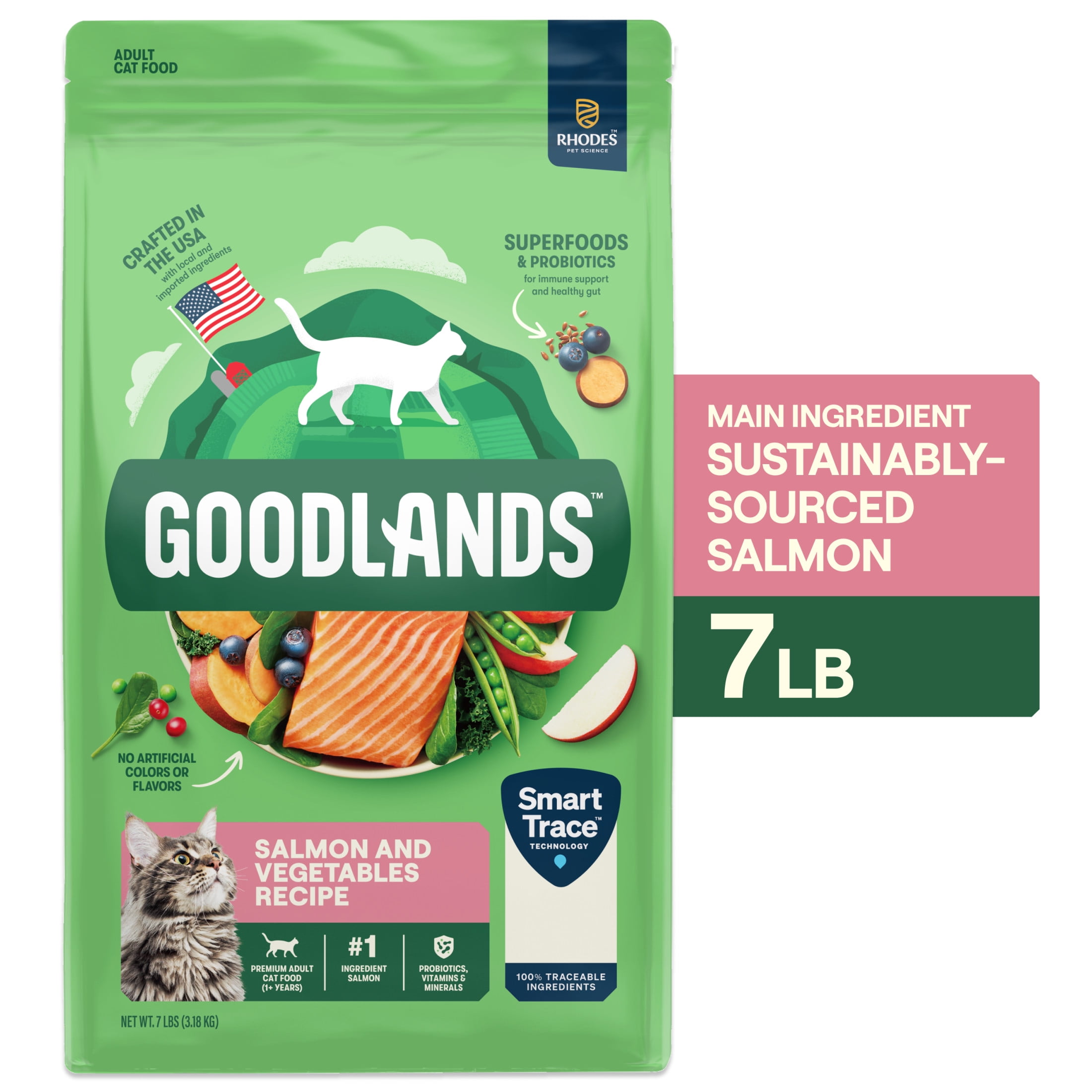 (2 pack) Goodlands Salmon & Vegetables Flavor, Dry Adult Cat Food with Probiotics, 7 lb Bag