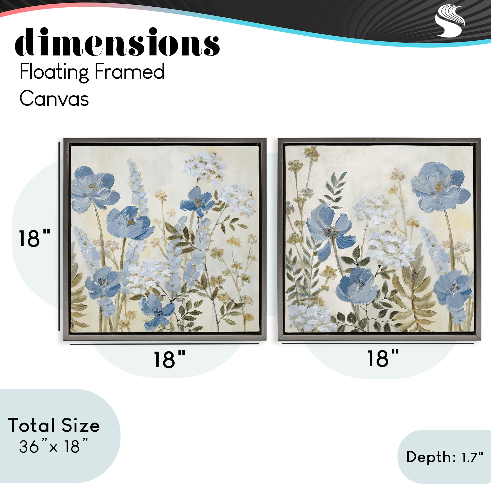 Stupell Industries Blue Peaceful Garden 2 Piece Gray Framed Floater Canvas Set, design by Lanie Loreth