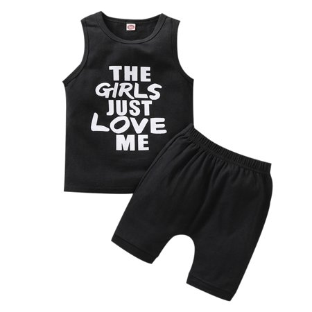 

Newborn Infant Baby Boys Girls Summer Sleeveless Print Tops+Solid Shorts Set Outfits Fashion Children s Suit