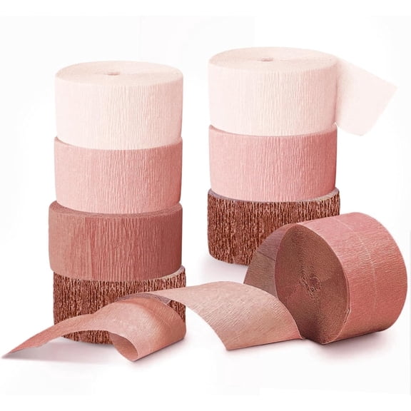 Wedding Party Supplies - 8 Rolls Rose Gold Crepe Paper Streamers Tassels Streamer Paper for Wedding Valentine's Day Birthday Baby Bridal Shower Family Gathering Decorations, 82ft Long