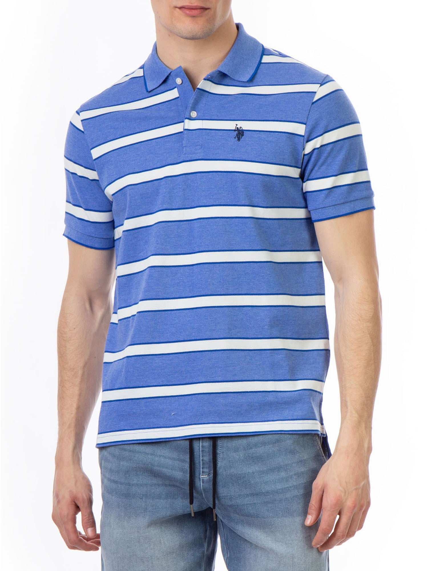 Fieer Mens Standard-fit Chic Soft Stripes Printed Short Sleeve Polo Shirt Tees