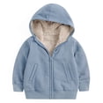 thumbnail image 6 of Xudanell Boys Girls Fleece Zip Up Hoodie Jacket Unisex Kids Warm Sherpa Lined Winter Hooded Sweatshirt Blue,Size 18-24 Months, 6 of 6