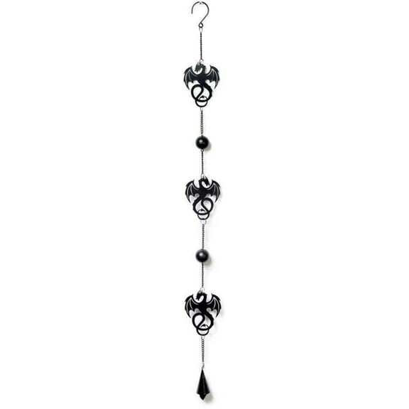Alchemy Gothic Rune Dragon Window Door Hanging Black Metal Wind Chimes Men Women Black