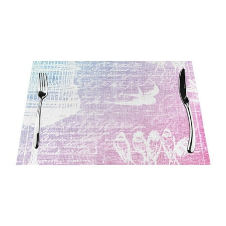 

YFYANG Washable Heat-Resistant Placemats 70% PVC/30% Polyester Pink Vintage Bird Texture Kitchen Table Mat 12 x 18 6 Piece