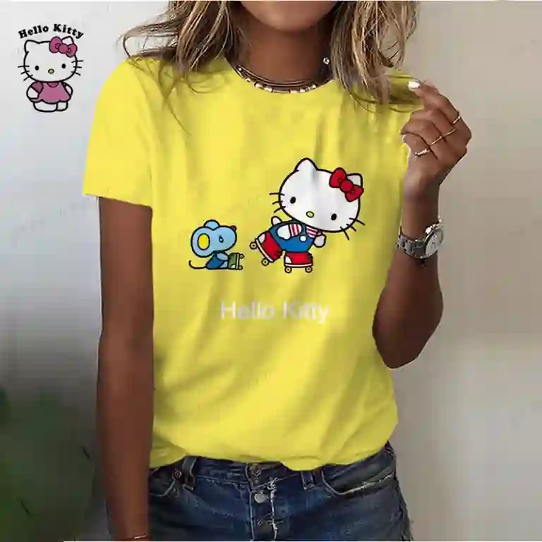 Women's T-shirt Summer Fashion Short Sleeve Tops Hello Kitty Women's T-shirt Summer Fashion Short Sleeve Tops Hello Kitty