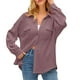thumbnail image 1 of Camisa con bolsillos de color liso para mujer: top de punto holgado de manga larga, poliéster, versátil para primavera/otoño, tallas US 4-12, EU 34-42, 1 of 8