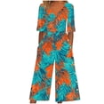 thumbnail image 2 of Mifsaly Floral Print Jumpsuits for Women V-Neck Short Sleeve Wide Leg Jumpsuit Casual Summer Vacation Tropical Resort Clothes with Pockets XXL, 2 of 5