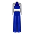 thumbnail image 4 of Raenseen Women Lyrical Dance Outfits Sets Sequins Rhinestones Crop Top with Mesh Sheer Pants Royal Blue M, 4 of 4