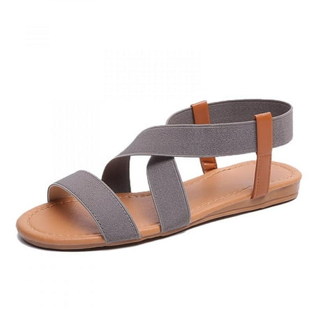 

Todqot Sandals Women- Flat Summer Casual Fishmouth Quick-drying Anti-slip indoor outdoor Gray 37