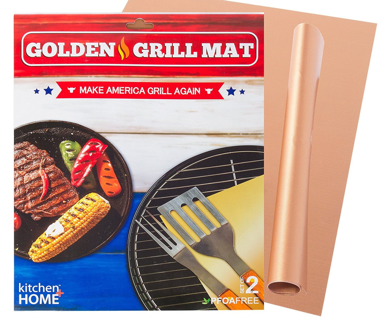 100% Non-Stick BBQ Grill & Baking Mats FDA-Approved Gold Grill Mat Reusable and Easy to Clean 
