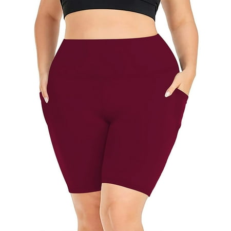 WTXUE Biker Shorts Women Tummy Control Tights for Women  Plus Size High Waisted Workout Shorts Seamless Butt Slim-Leg Built-in Pocket Curvy Fit Activewear Short  Red