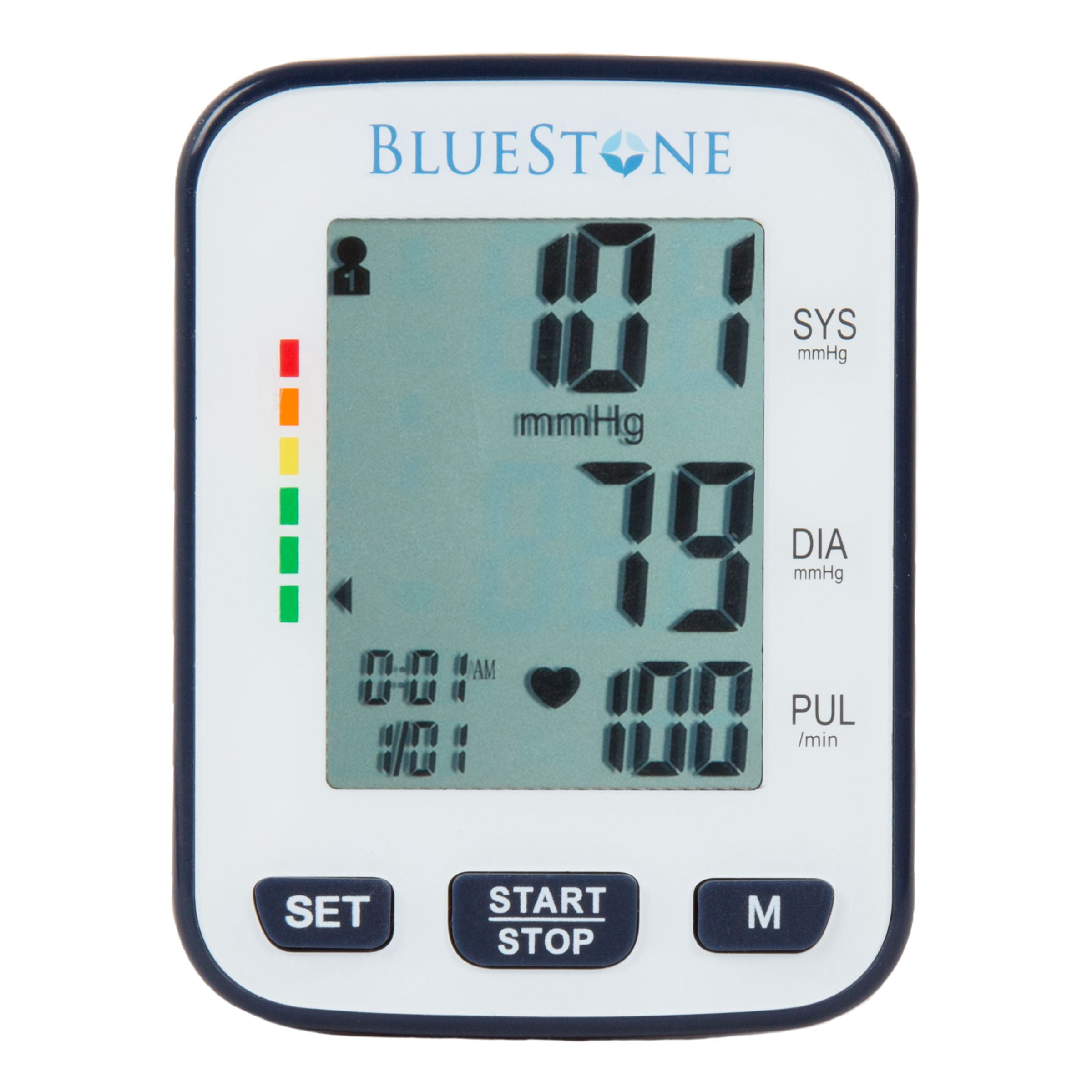 Bluestone Cuff-Style Heart Rate Monitor - Electronic Blood Pressure Cuff and Pulse Monitor with LCD Display, Memory, and Storage Case