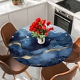 thumbnail image 2 of Abstract Art Round Fitted Table Cover Blue Grey Gradient Marble Texture Waterproof Table Cloth with Elastic Edge Wipeable Tablecloth for Picnic Camping Party Fits 36"-44" Diameter, 2 of 8