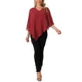 thumbnail image 2 of INSPIRE CHIC Women's Flowy Top V Neck Lightweight Chiffon Blouses Dressy Asymmetrical Shirt Double Layered Fall Top M Wine Red, 2 of 6