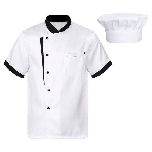 zdhoor Unisex Mens Women Short Sleeve Kitchen Work Uniform Restaurant Hotel Kitchen Coat Jacket with White XL