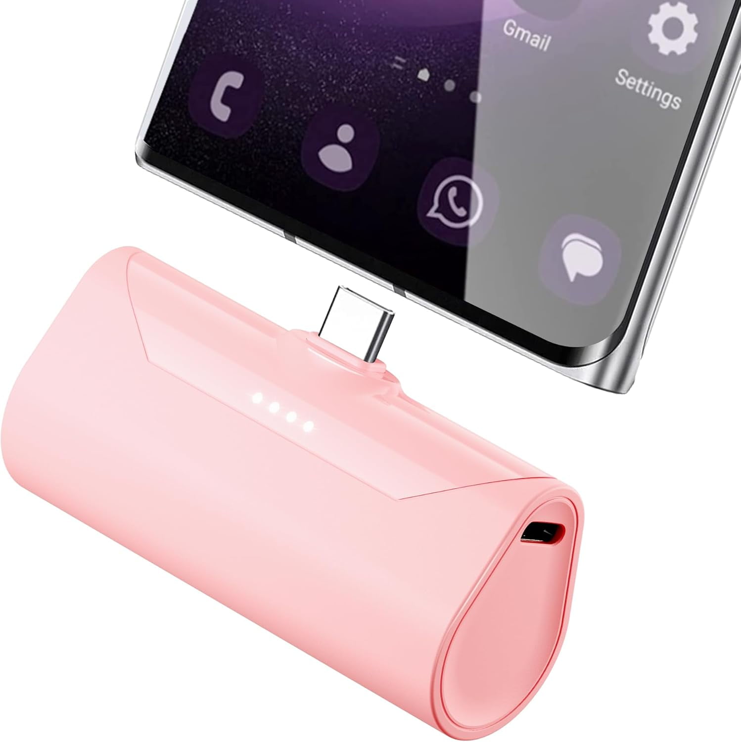 RGHJAR-Mini Pink USB C Portable Battery Charger for iPhone 15 Pro Max, 4800mAh Little Charger Battery Pack Compact Power Bank Back Phone Charger for iPhone 15/16/Samsung Galaxy S22/Note 20/Google/Pix