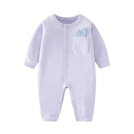

VERUGU Baby Girl Romper Fall Winter Warm Long Sleeve Jumpsuit Boy and Girl Casual Solid Round Neck Cotton Clothes Purple 14M