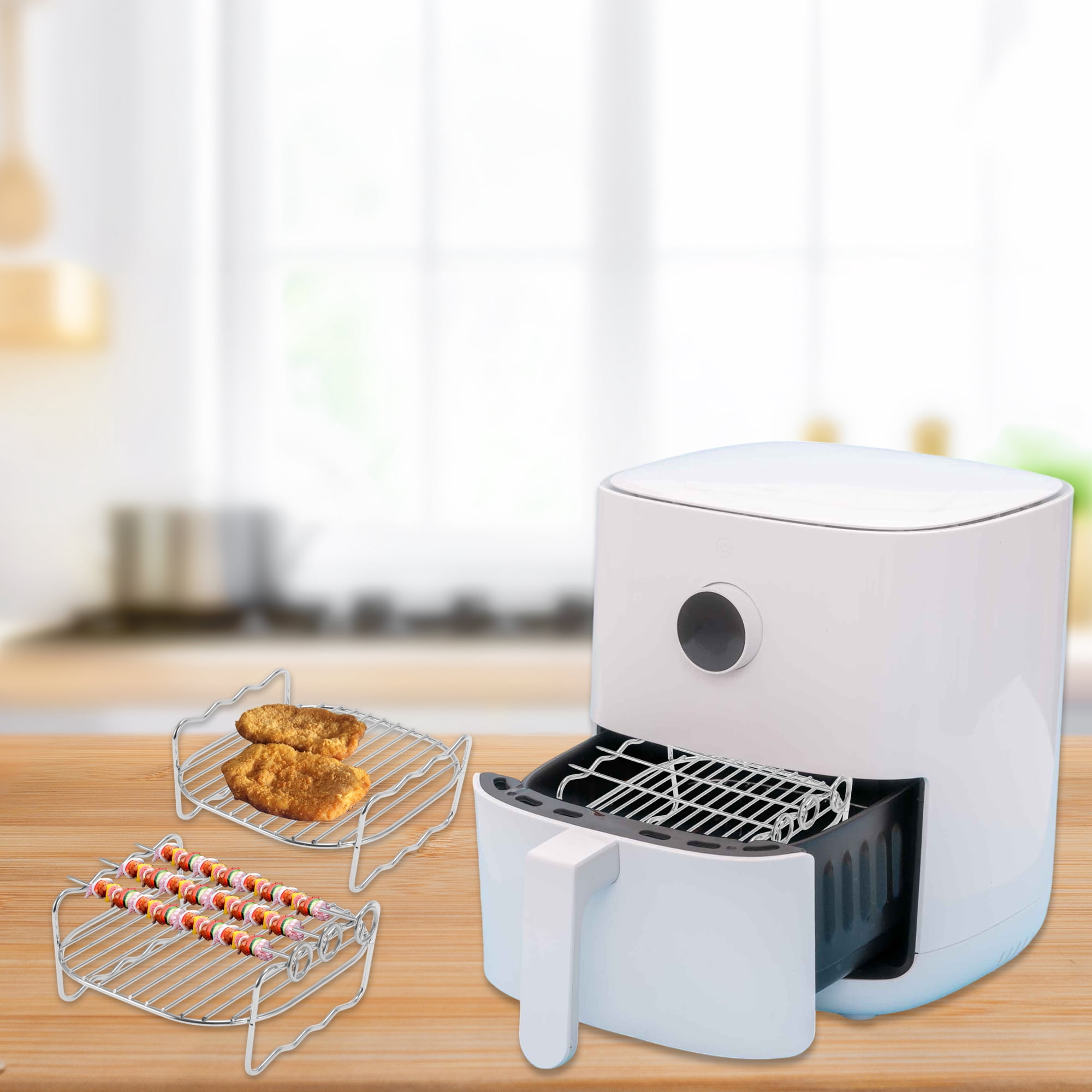 Unique Bargains Air Fryer Double Layer Rack Stainless Steel Rack with 3 Skewers