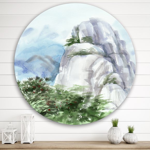 Designart - Mountain Top In The Clouds - Traditional Metal Circle Wall Art
