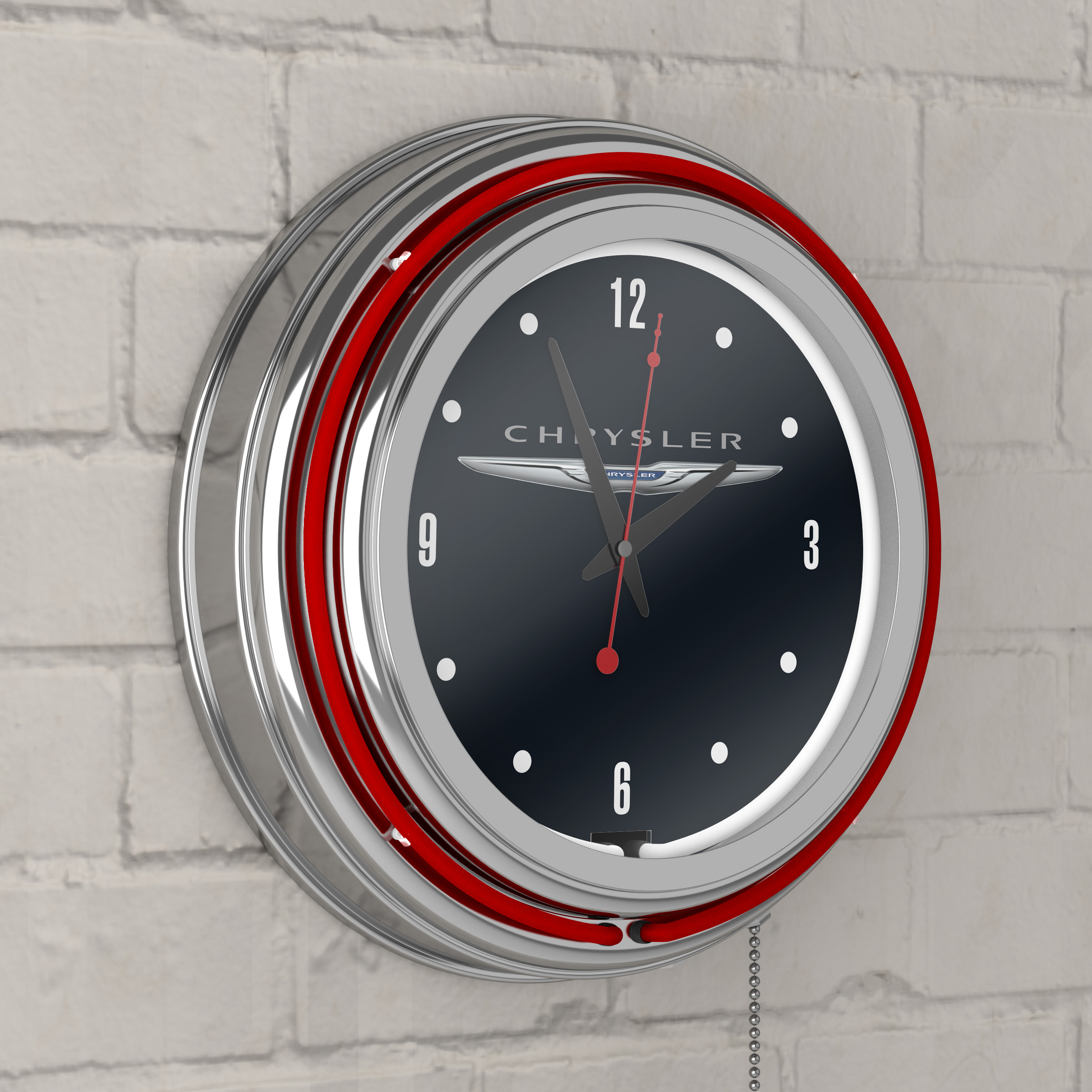 Chrysler Logo Retro Neon Analog Wall Clock with Pull Chain