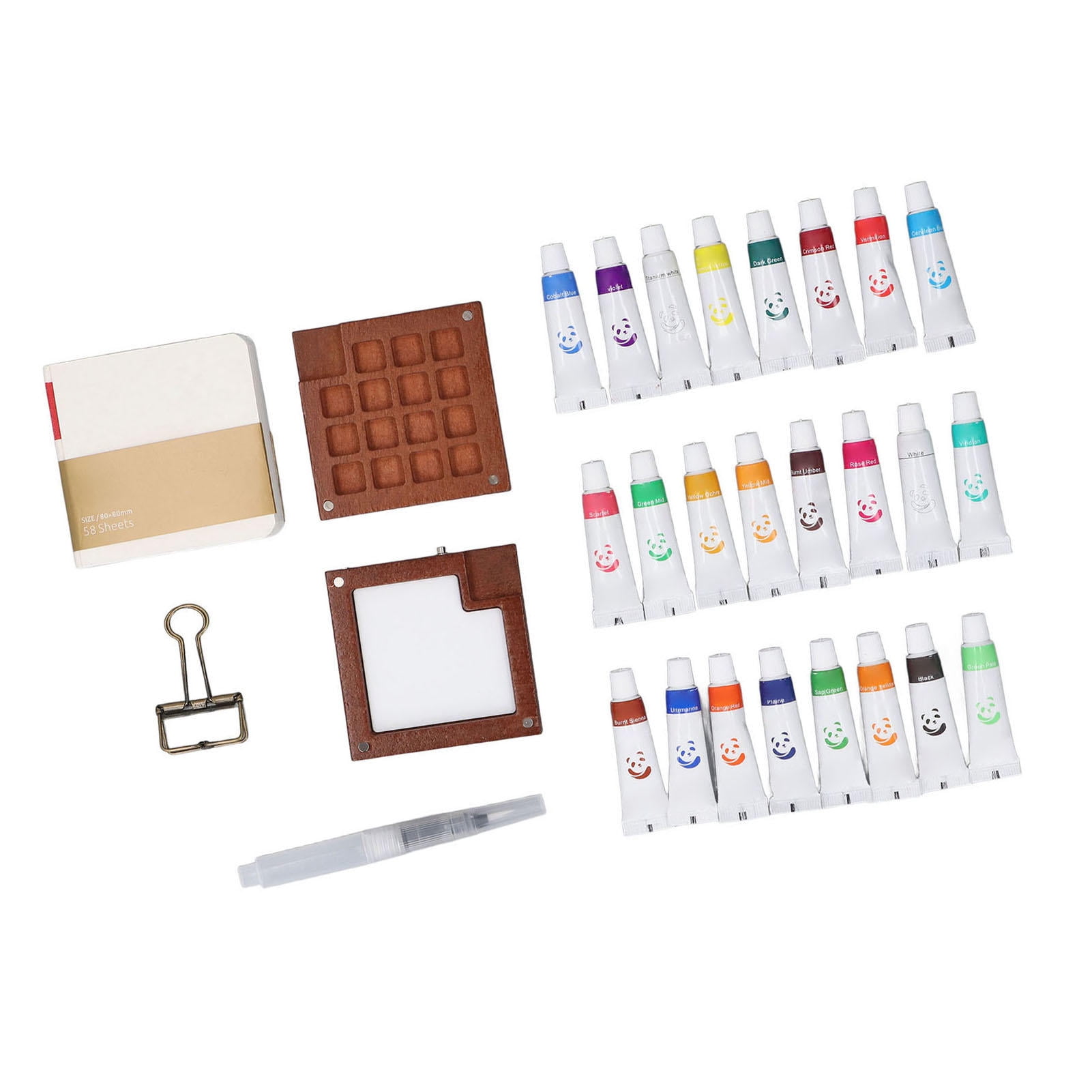 LAZIOEGR Compact 24‑Color Watercolor Palette & Brush Set – Portable Mini Paint Tray with Clip for On‑the‑Go Artists