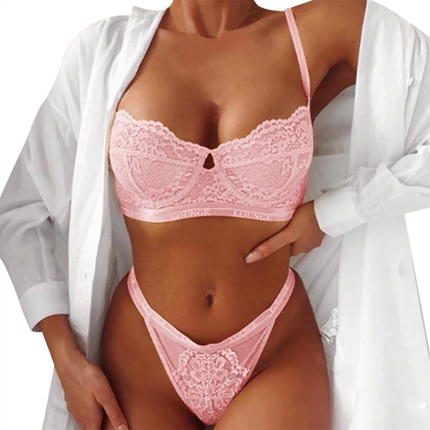 Gibobby Conjuntos de bragas de encaje Mujeres Sexy Malla de Encaje Floral Bordado Liga ligada Lencería Ropa Interior Conjuntos de lencería Sexy(RD2, XG)