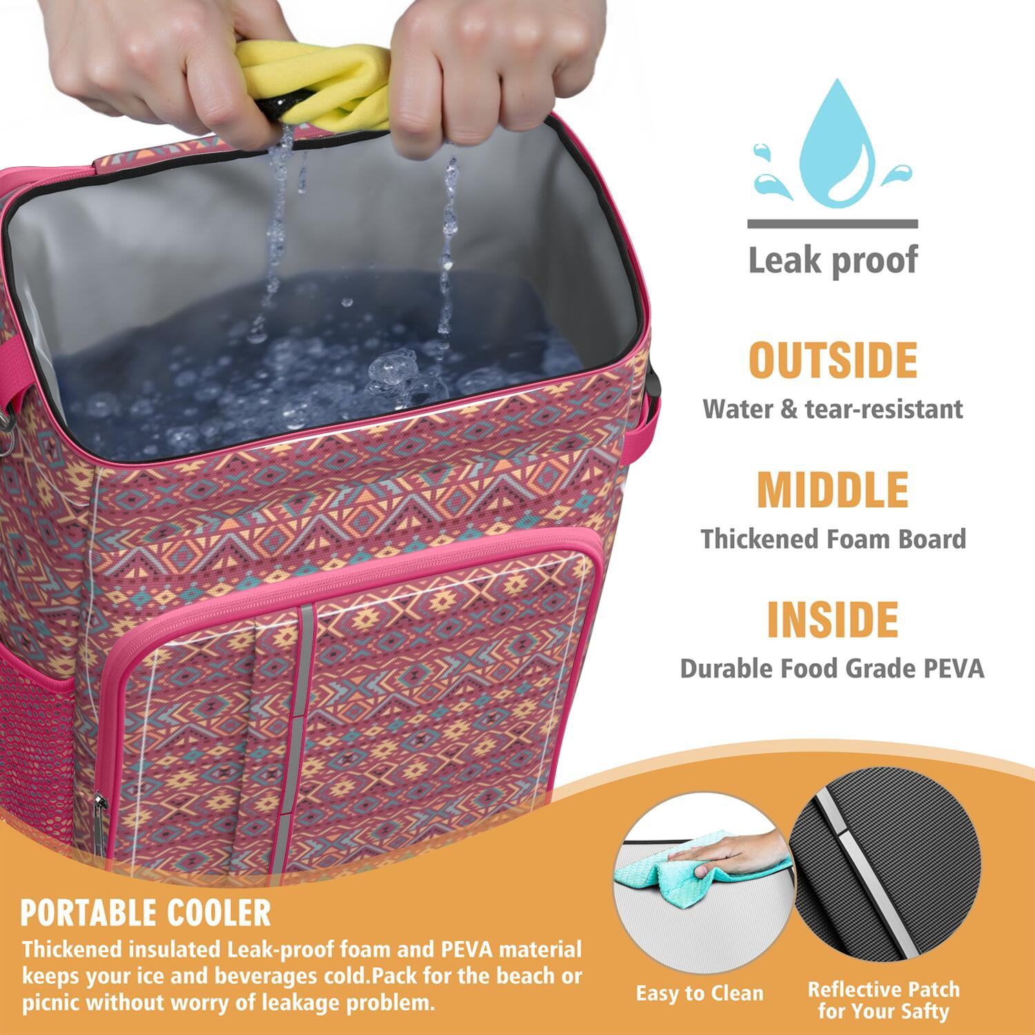 Travel Cooler Bag - Boho Bohemia Pioneer Flower Geometric Line Art Camping Beer Cooler Backpack with Bottle Opener- Waterproof Insulated Picnic Backpacks - Cooler Bag for Beach