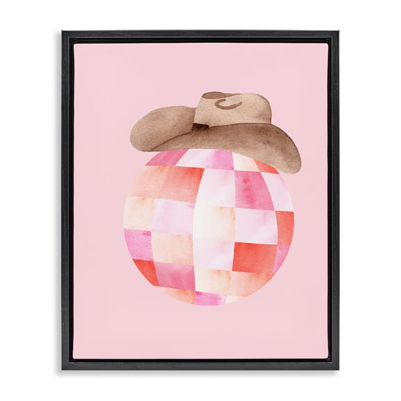 Rosy Disco Cowgirl Hat Black Framed Floater Canvas Wall Art, design by Nina Jacobs