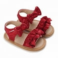 thumbnail image 2 of GiLiling Baby Girls Open-Toe Sandals with Ruffle Bowknot Frill Straps, Soft Breathable Flat Shoes for Summer Casual Wear (Red, 9-12 Months), 2 of 6