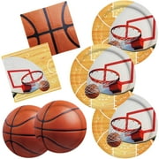 Basketball Party Supplies PriNst Kit for 16,- Basketball Party Decorations with Dinner & Dessert Paper Plates and Napkins - for Basketball Birthday & Sports Party Decorations
