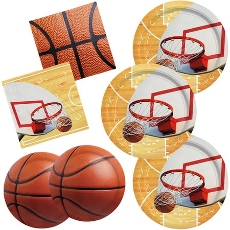 Basketball Party Supplies PriNst Kit for 16,- Basketball Party Decorations with Dinner & Dessert Paper Plates and Napkins - for Basketball Birthday & Sports Party Decorations