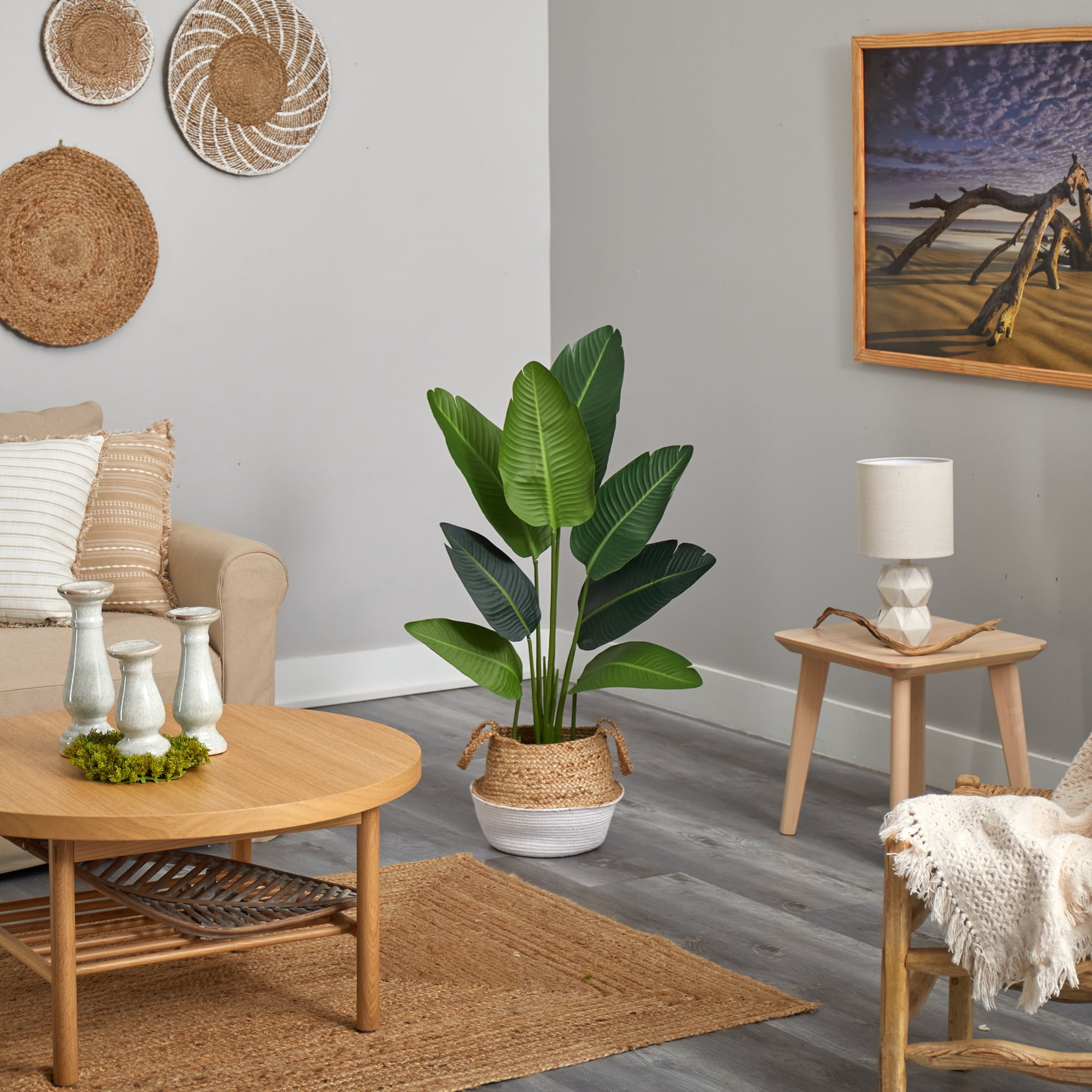 Nearly Natural 4' Travelers Palm Artificial Tree in Cotton/Jute Planter