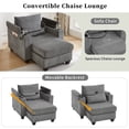 thumbnail image 5 of Convertible Chaise Lounge Chair with USB Ports, Single Sleeper Sofa with Phone Stand and Cup Holders, Corduroy Sofa Bed with Storage Armrests for Living Room, Grey, 5 of 9