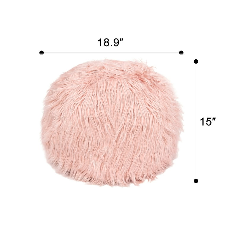 Homebeez Round Faux Fur Ottoman Cover Footstool Slipcover Pink