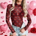 thumbnail image 3 of Kcolen Valentine Mesh Top for Women Heart Shamrock Printed Long Sleeve Turtleneck Dressy Mesh Shirt Bodycon See Through Layering Top Valentines Day Gifts, 3 of 6