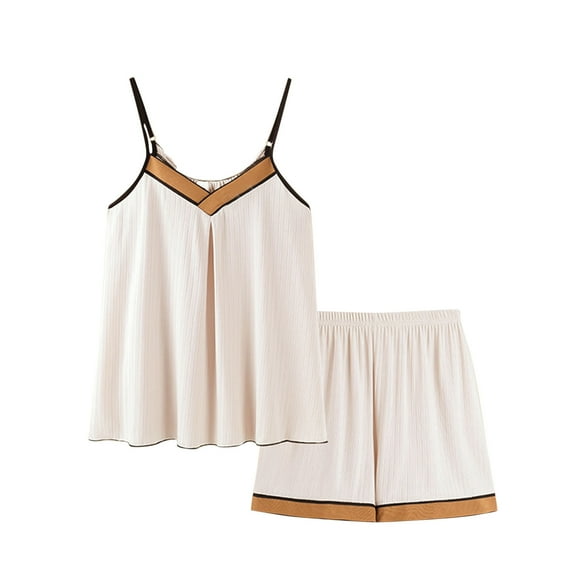 Efsteb Pajamas for Women Set Sling Sleeveless Tops Shorts Casual Loose Solid Color Two Piece Set Summer Sleepwear Pajama Sets Loungewear Outfit (White,XL)