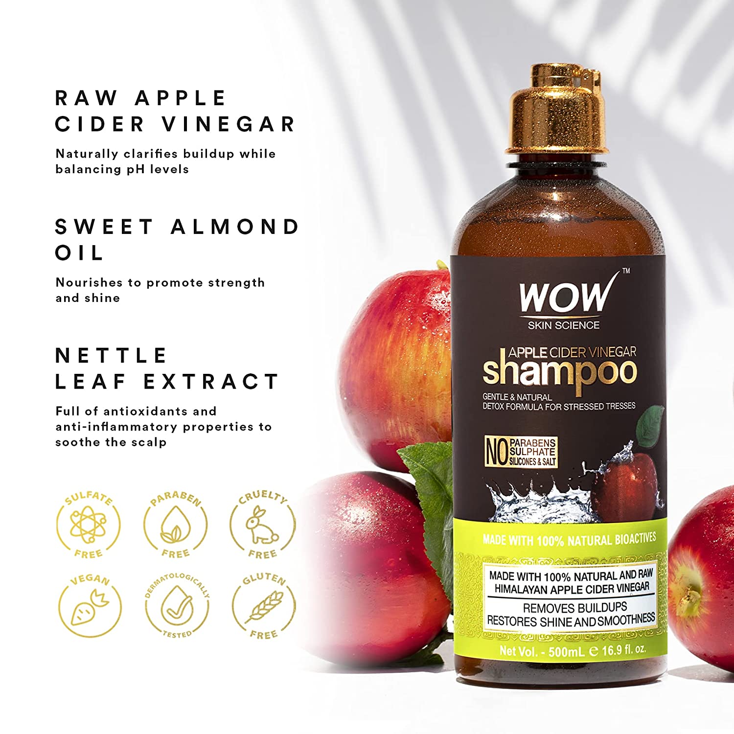 WOW Apple Cider Vinegar Shampoo - Sulfate and Paraben Free for All Hair ...