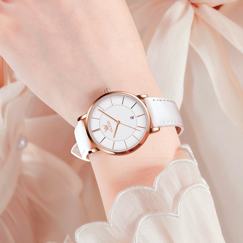 OLEVS Watches for Women Waterproof Womens Wristwatches Analog Quartz Ultra Thin Watches Leather Strap Watches with Date Calendar Ladies Watches Gifts Reloj para Mujer